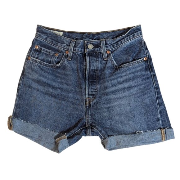 Levi's 501 Shorts Womens Blue High Rise Denim Button Fly - Picture 1 of 5